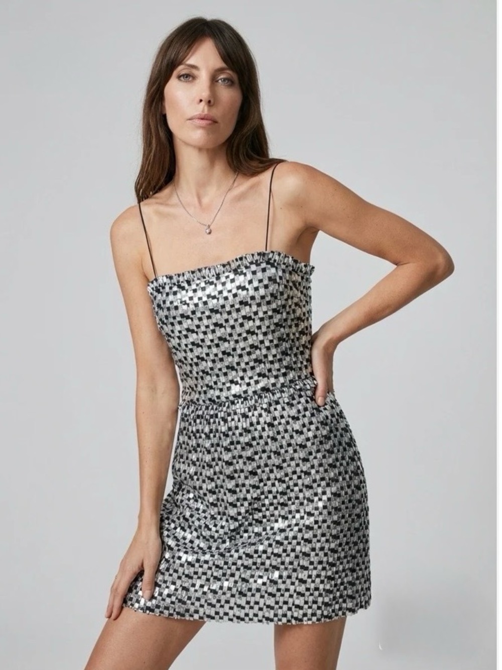Zara Metallic Checkered Mini Dress